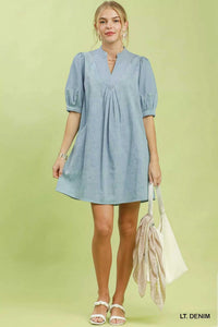 Umgee Print Denim Dress with Contrast Stitch 100100870431434 64 Affordable Fashion Under $100 Jerry's Apparel 