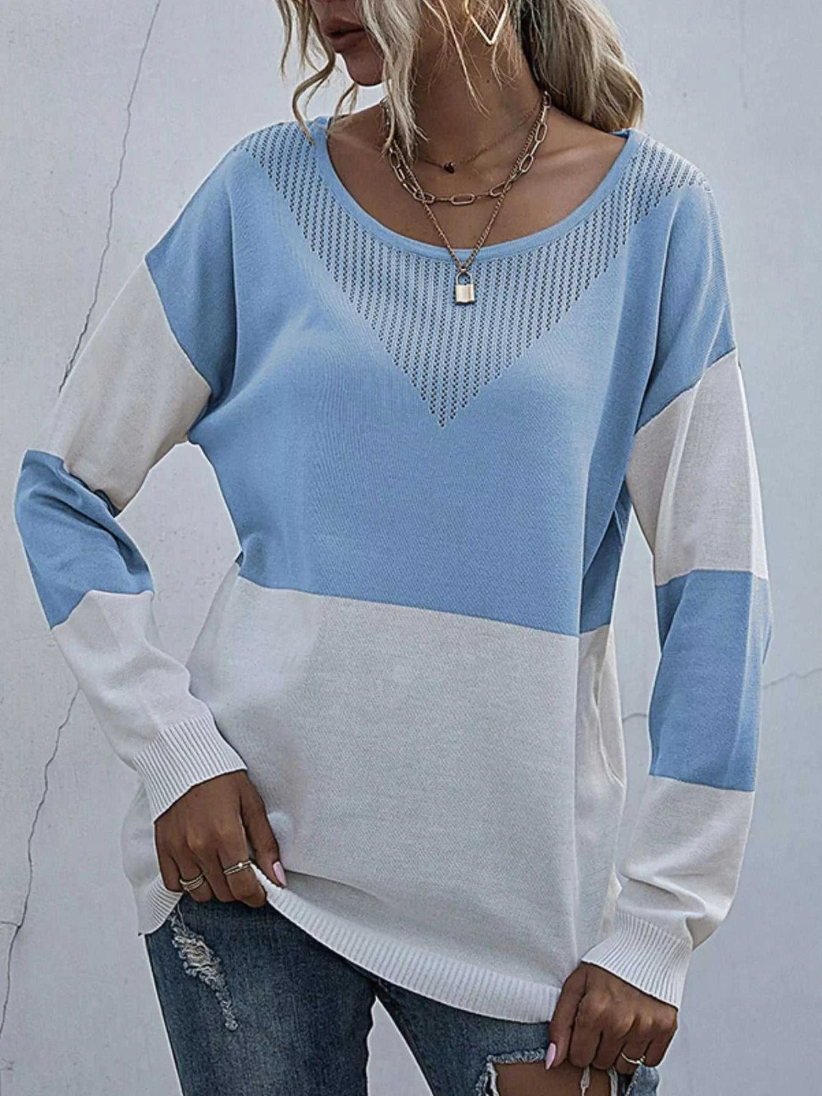 Color Block Round Neck Sweater 100100976966753 26 Affordable Fashion Under $100 Jerry's Apparel 
