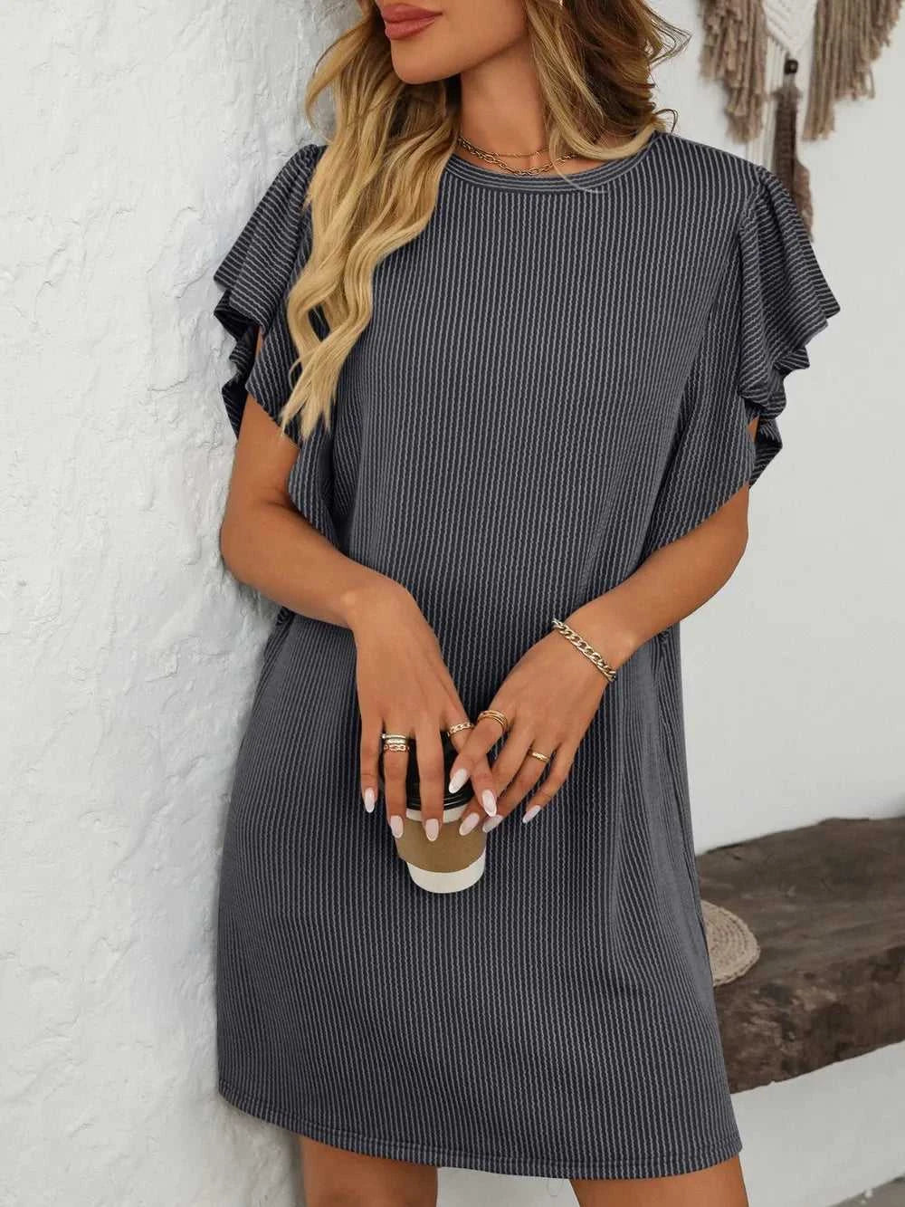 Mandy Ruffled Round Neck Short Sleeve Dress 100100862091074 26 Affordable Fashion Under $100 Jerry's Apparel 