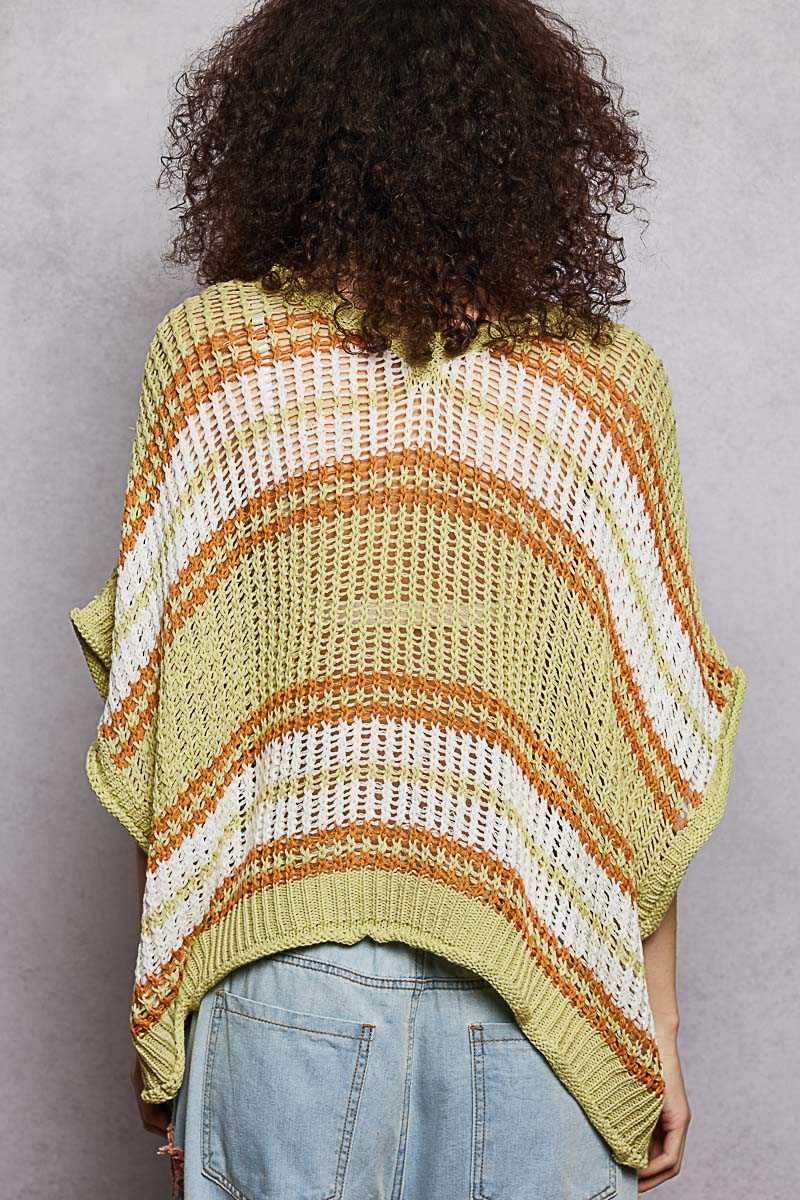 POL Openwork Lightweight Striped V-Neck Knit Top 100100195051642 59 Affordable Fashion Under $100 Jerry's Apparel 