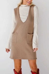 Lovelet Pocketed V-Neck Mini Sweater Overall Dress 100100741662145 42 Affordable Fashion Under $100 Jerry's Apparel 