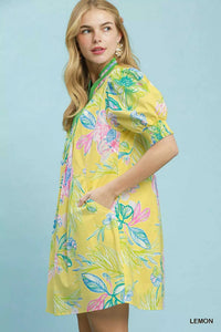 Umgee Botanical Print Dress with Smocked Cuffs 100100465211586 64 Affordable Fashion Under $100 Jerry's Apparel 