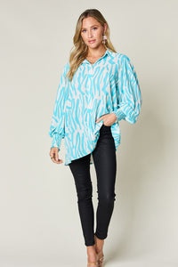 Full Size Printed Smocked Long Sleeve Blouse