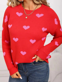 Valentine's Day Heart Pattern Dropped Shoulder Sweater 100100193932322 48 Affordable Fashion Under $100 Jerry's Apparel 