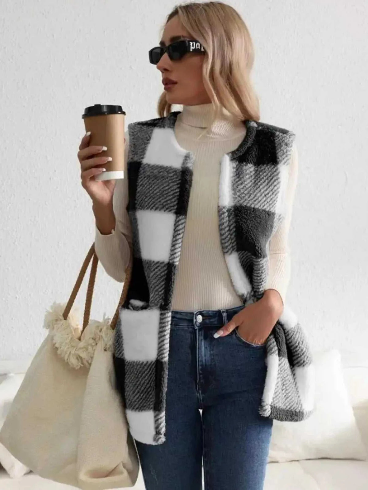 Cozy Plaid Sherpa Vest Coat 100100200755346 28 Affordable Fashion Under $100 Jerry's Apparel 