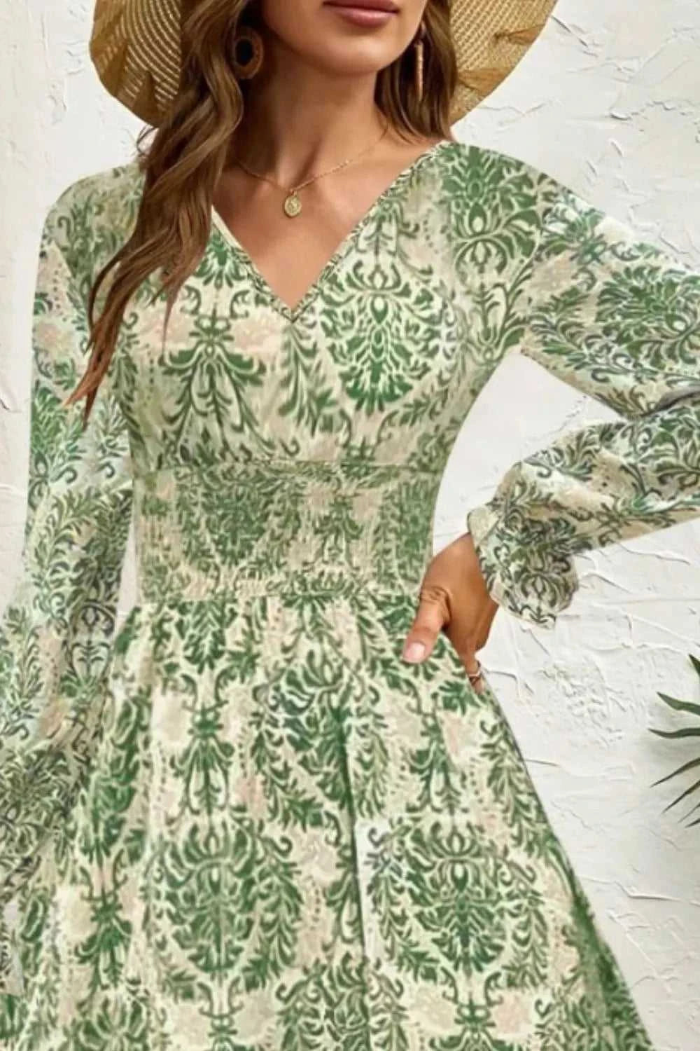 Printed V-Neck Long Sleeve Maxi Dress 100100718811429 44 Gifts for Her Jerry's Apparel 