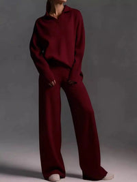 Polo Collar Top and Wide-Leg Pants Set 101001876960393 74 Affordable Fashion Under $100 Jerry's Apparel 