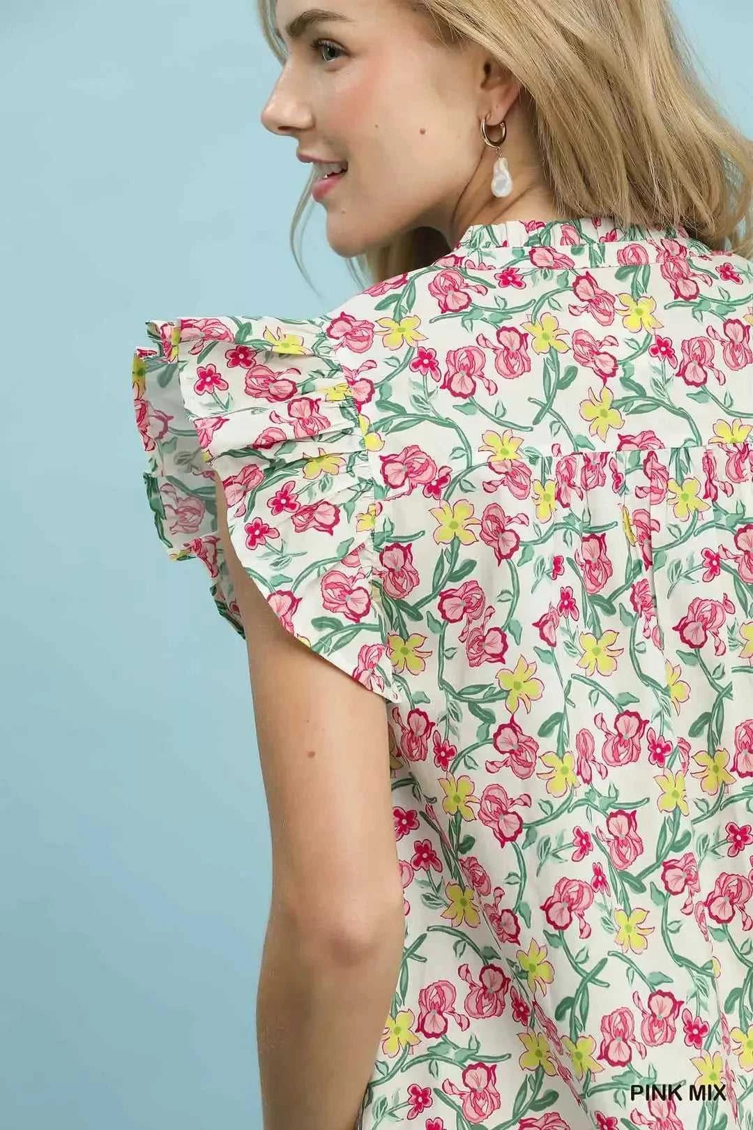 Umgee Floral Print Ruffle Cap Sleeve Shirt 100100121961608 49 Affordable Fashion Under $100 Jerry's Apparel 
