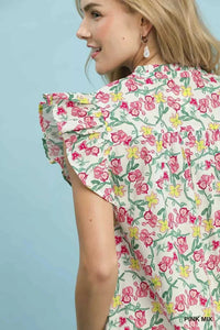 Umgee Floral Print Ruffle Cap Sleeve Shirt 100100121961608 49 Affordable Fashion Under $100 Jerry's Apparel 