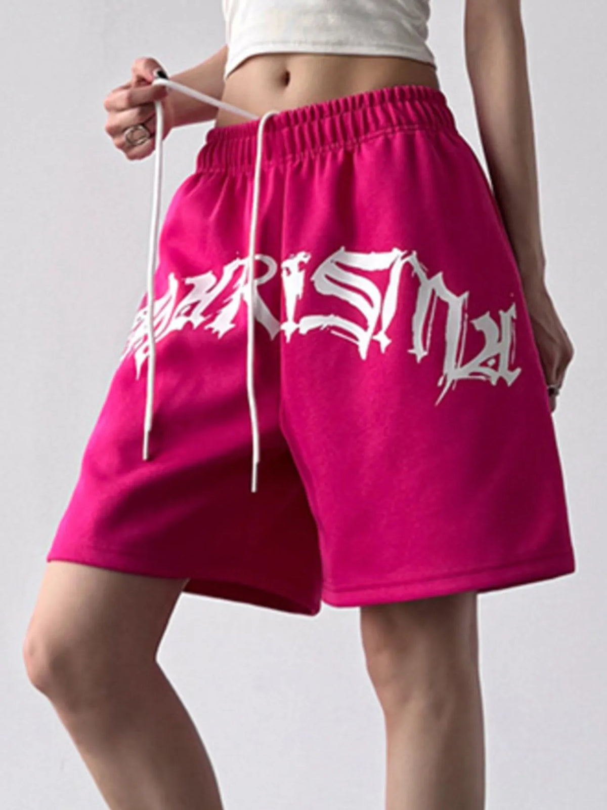 Oversized Drawstring Letter Shorts