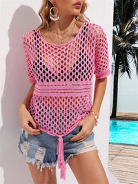 Angel Wings Cutout Round Neck Short Sleeve Cover Up