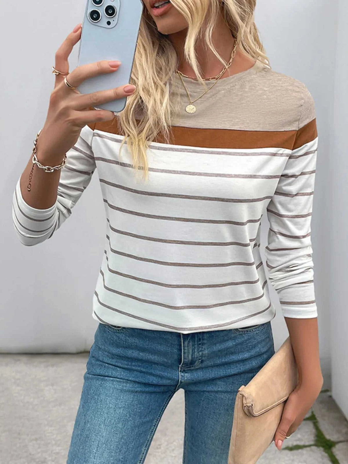 Casual Striped Long Sleeve Color Block T-Shirt 100100049284631 35 Affordable Fashion Under $100 Jerry's Apparel 