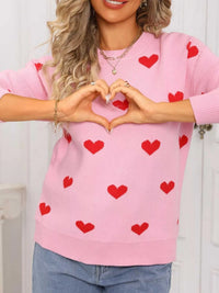 Valentine's Day Heart Pattern Dropped Shoulder Sweater 100100193932322 48 Affordable Fashion Under $100 Jerry's Apparel 