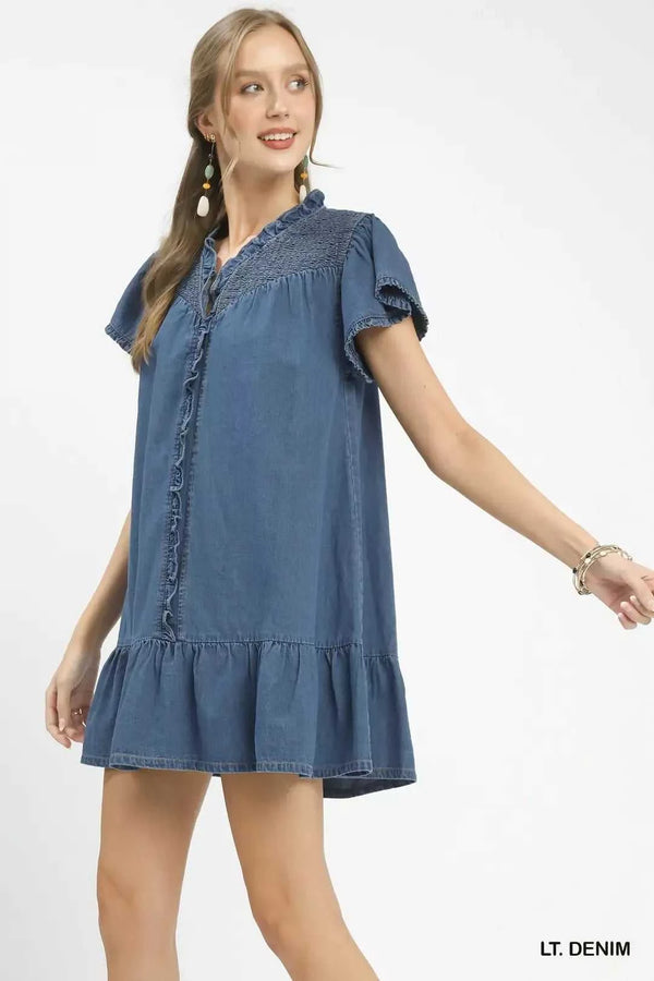Umgee Ruffled Washed Denim Dress 100100057751721 66 Affordable Fashion Under $100 Jerry's Apparel 
