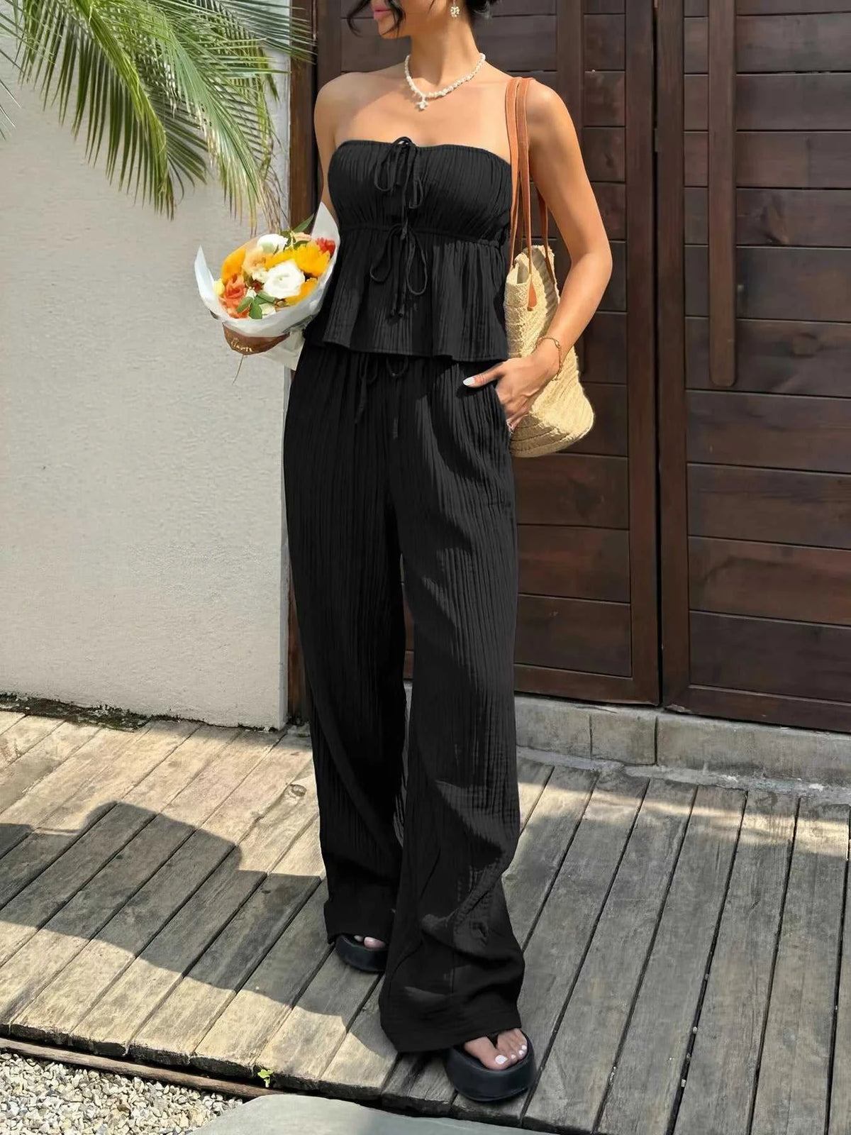 Tube Top and Wide-Leg Pants Set 100100877151663 41 Affordable Fashion Under $100 Jerry's Apparel 