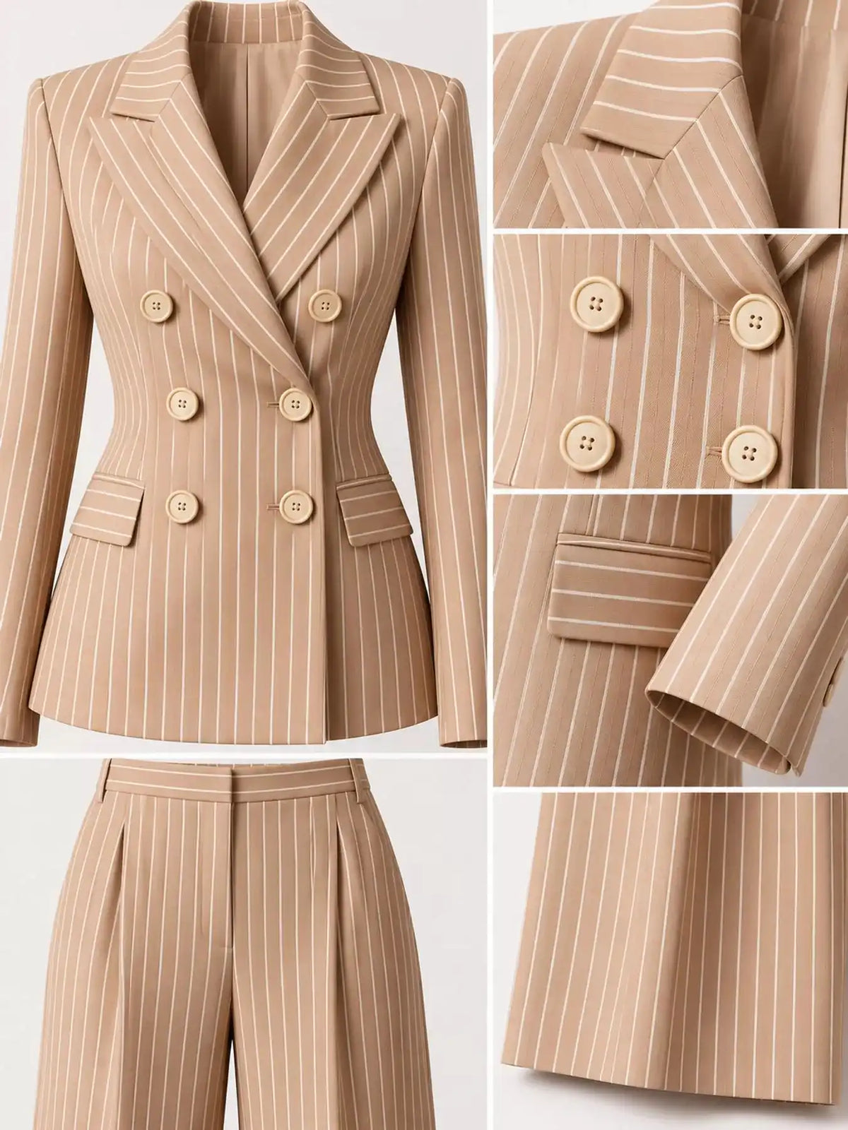 Double-Breasted Pinstripe Blazer and Wide-Leg Pants Set 101001905010997 103 Gifts for Her Jerry's Apparel 