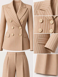 Double-Breasted Pinstripe Blazer and Wide-Leg Pants Set 101001905010997 103 Gifts for Her Jerry's Apparel 