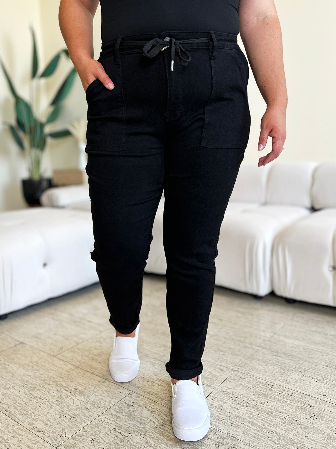 Full Size High Waist Double Roll Cuff Jeans