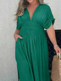 Full Size Slit V-Neck Smocked Waist Maxi Dress Plus Size 100100000480005 59 Gifts for Her Jerry's Apparel 