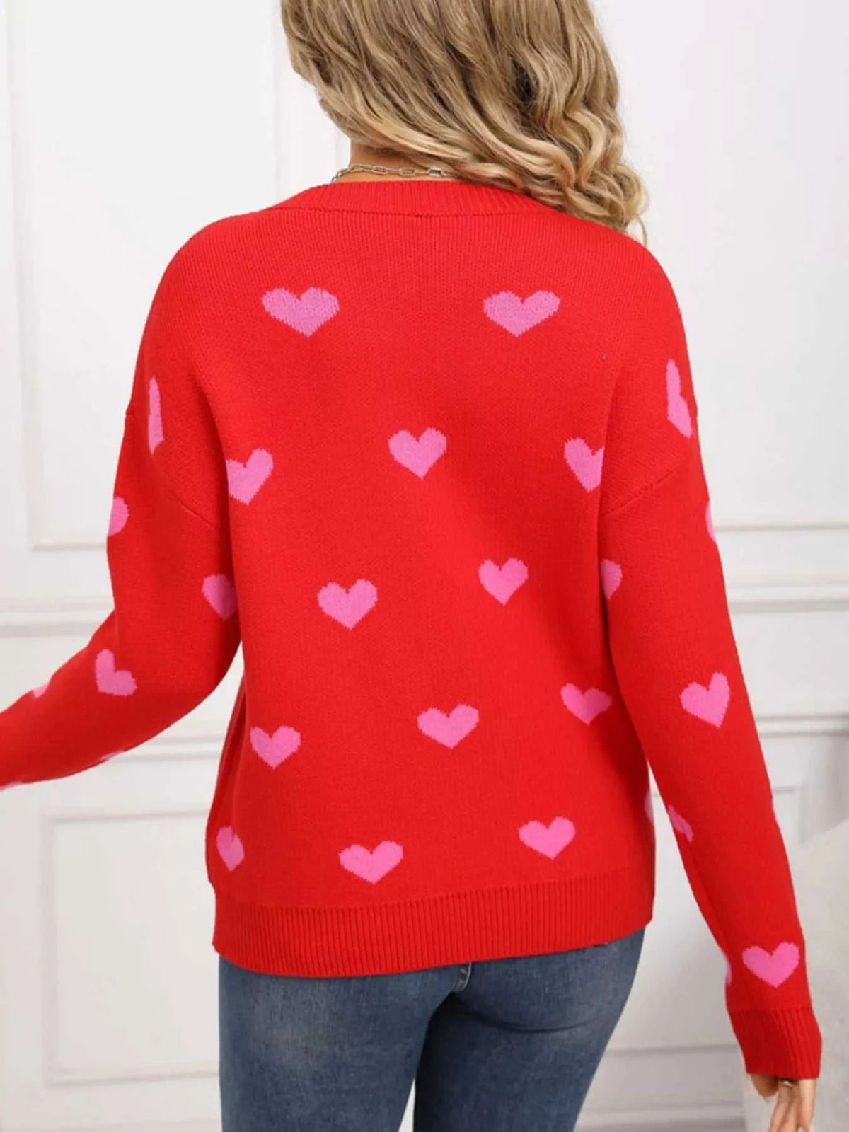 Valentine's Day Heart Pattern Dropped Shoulder Sweater 100100193932322 48 Affordable Fashion Under $100 Jerry's Apparel 