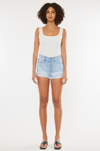 Distressed Button Fly Denim Shorts