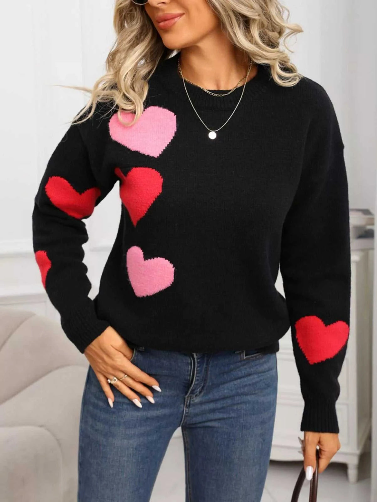 Valentine's Day Heart Pattern Round Neck Sweater 100100644430342 48 Affordable Fashion Under $100 Jerry's Apparel 