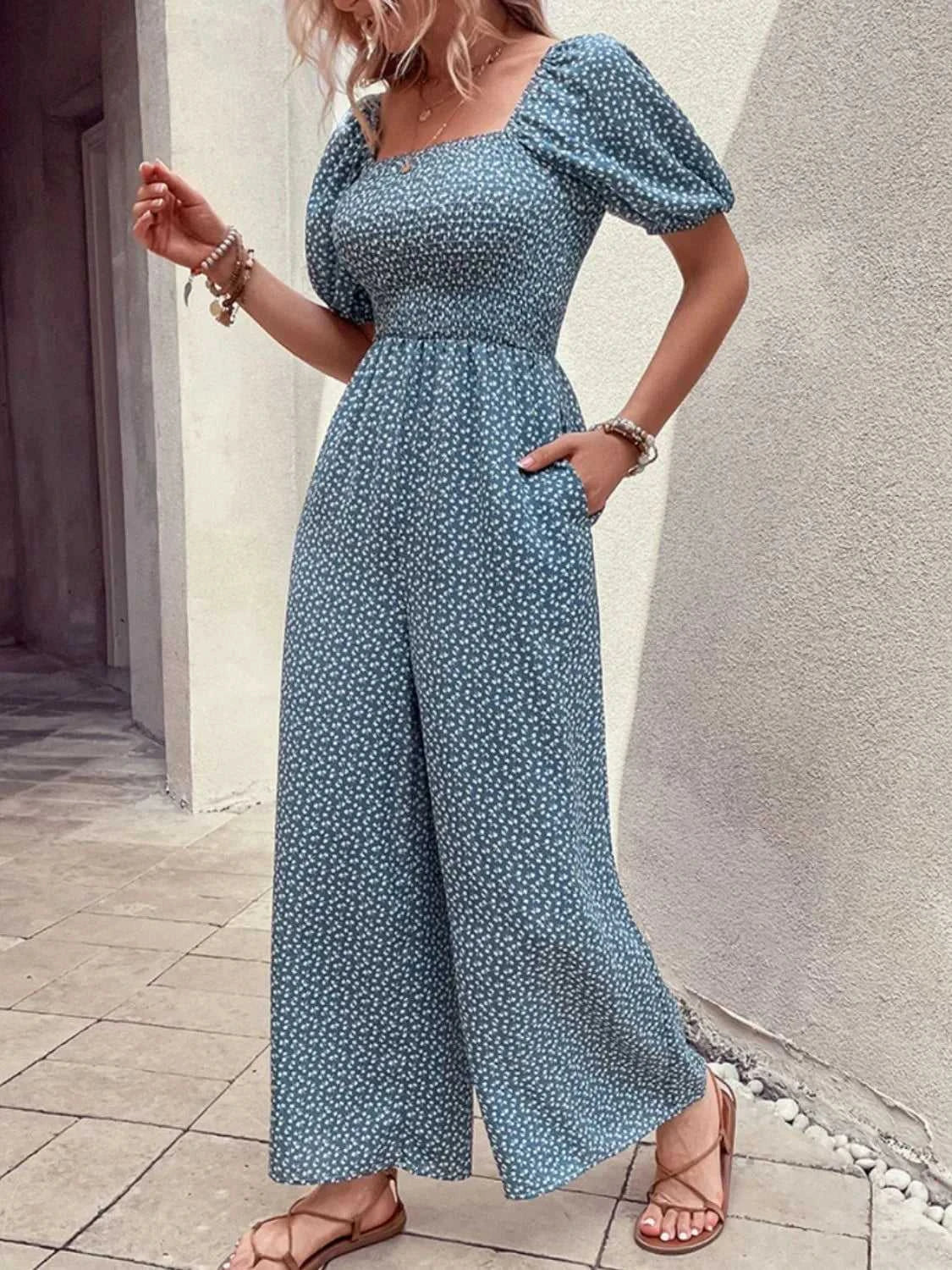 Printed Square Neck Puff Sleeve Jumpsuit 100100619721006 31 Affordable Fashion Under $100 Jerry's Apparel 