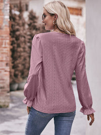 Mandy Eyelet V-Neck Flounce Sleeve Blouse