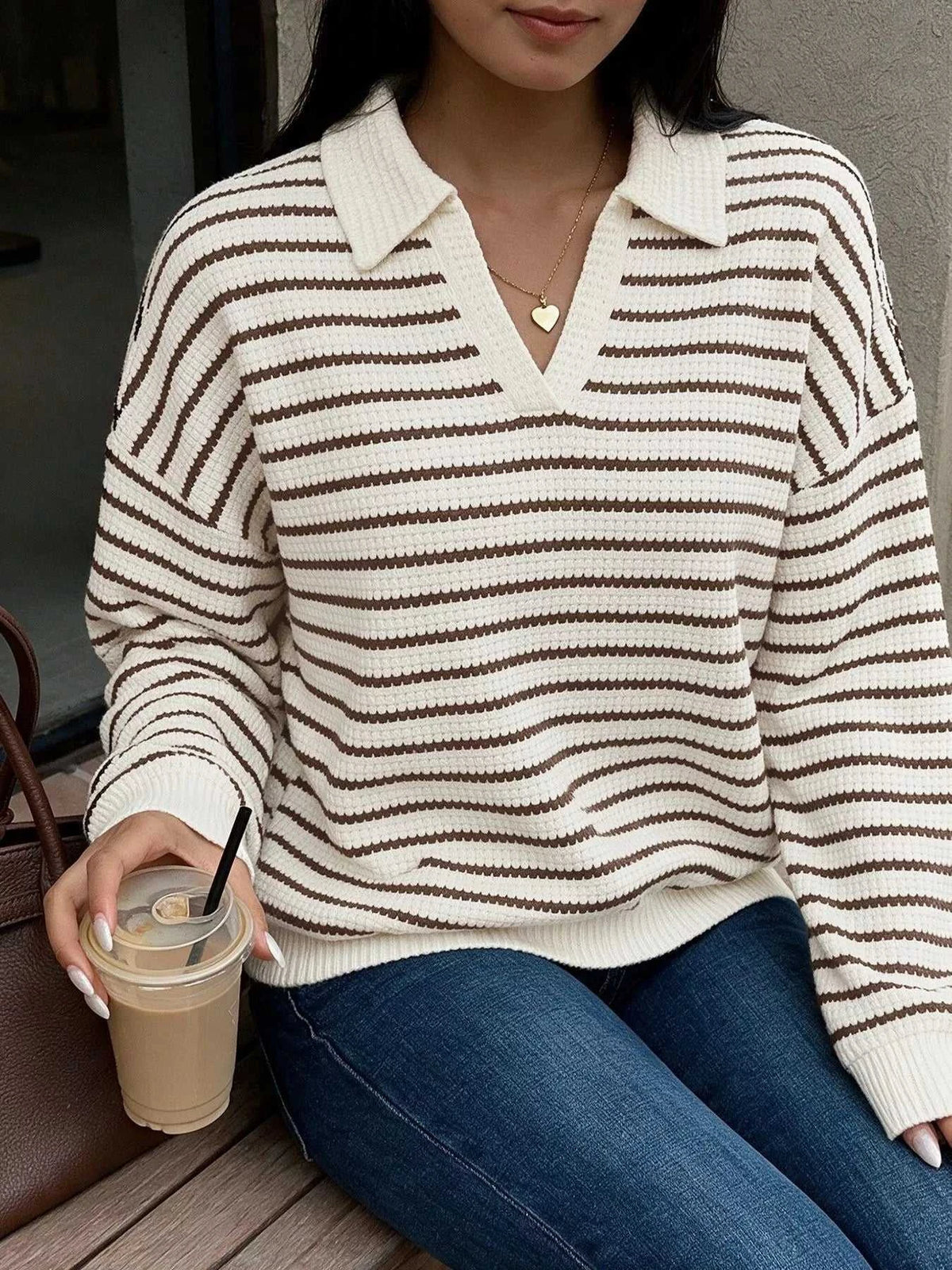 Striped Polo Collar Knit Sweatshirt 101002180525543 32 Affordable Fashion Under $100 Jerry's Apparel 
