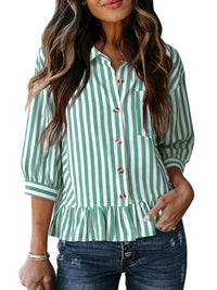 Striped Ruffle Hem Button-Down Shirt 100100634757459 44 Affordable Fashion Under $100 Jerry's Apparel 