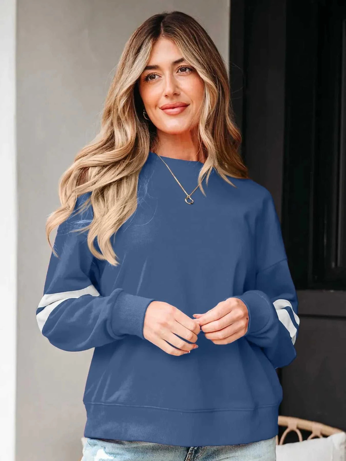 Stripe Round Neck Long Sleeve Sweatshirt 100100293467099 31 Affordable Fashion Under $100 Jerry's Apparel 