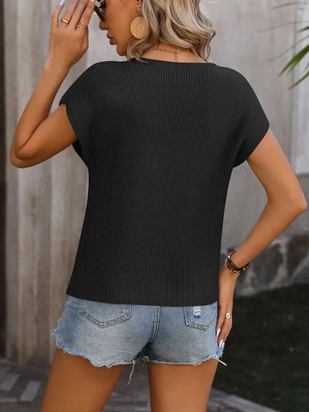 Mandy Pocketed Round Neck Cap Sleeve Sweater 100100381005252 32 Seasonal Fashion Collections Jerry's Apparel 