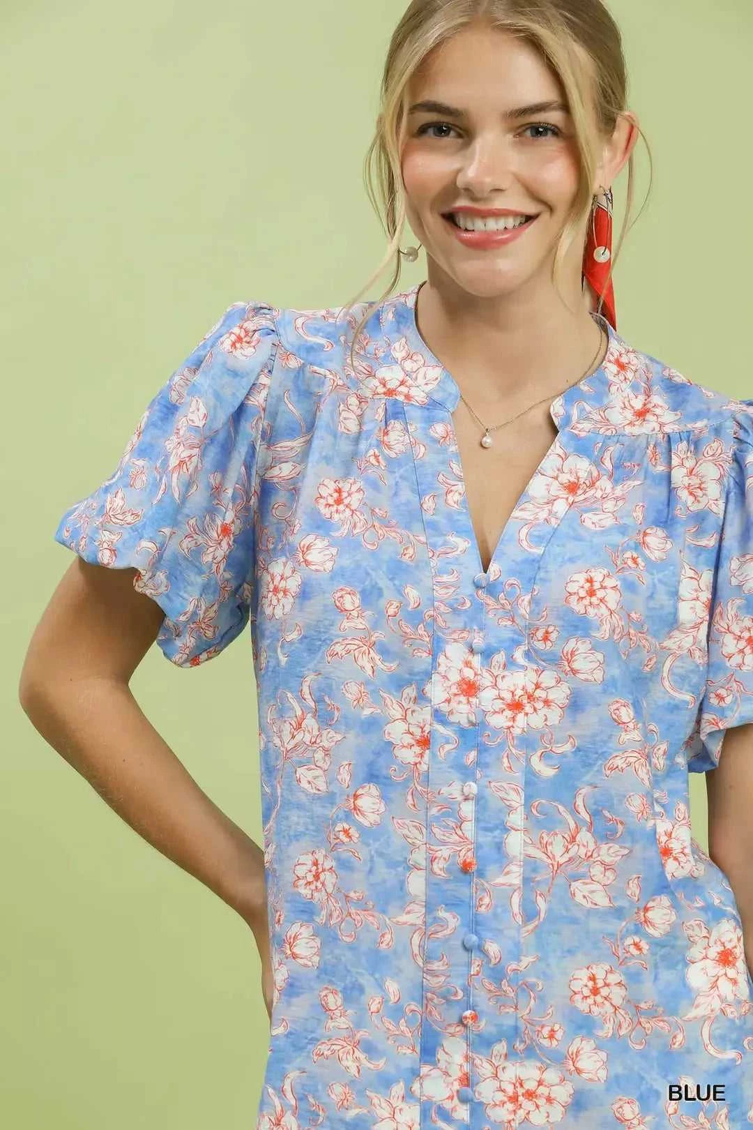 Umgee Floral Button-Front Short Sleeve Shirt 100100097331745 49 Affordable Fashion Under $100 Jerry's Apparel 
