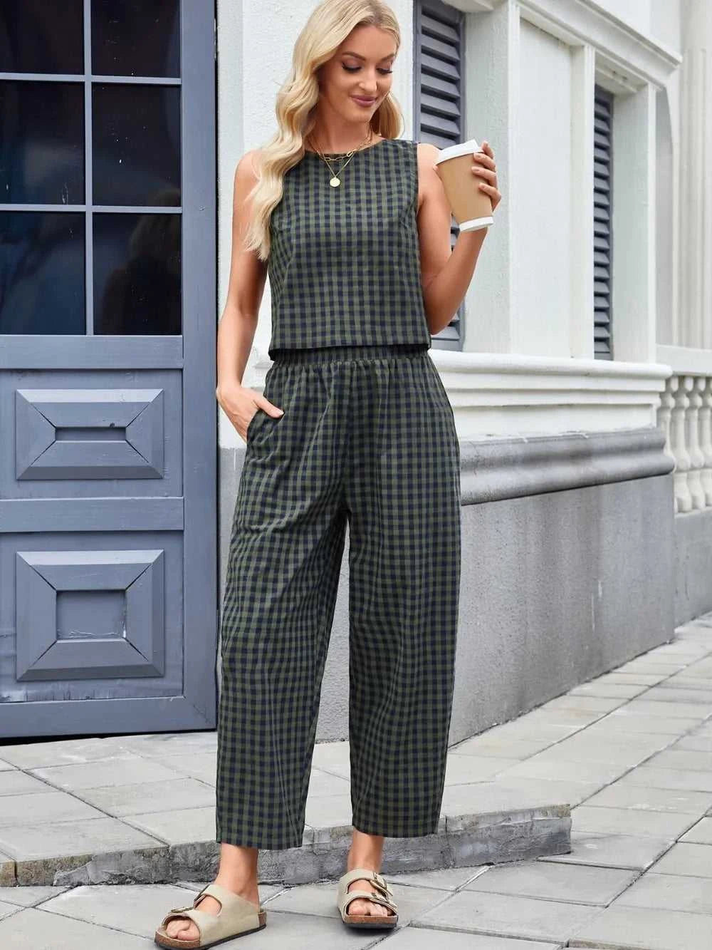 Plaid Sleeveless Top and Pants Set 100100045523661 39 Affordable Fashion Under $100 Jerry's Apparel 