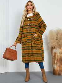 Plaid Long Sleeve Hooded Coat with Pockets