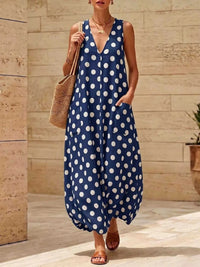 Polka Dot V-Neck Sleeveless Maxi Dress 100100165046334 32 Gifts for Her Jerry's Apparel 