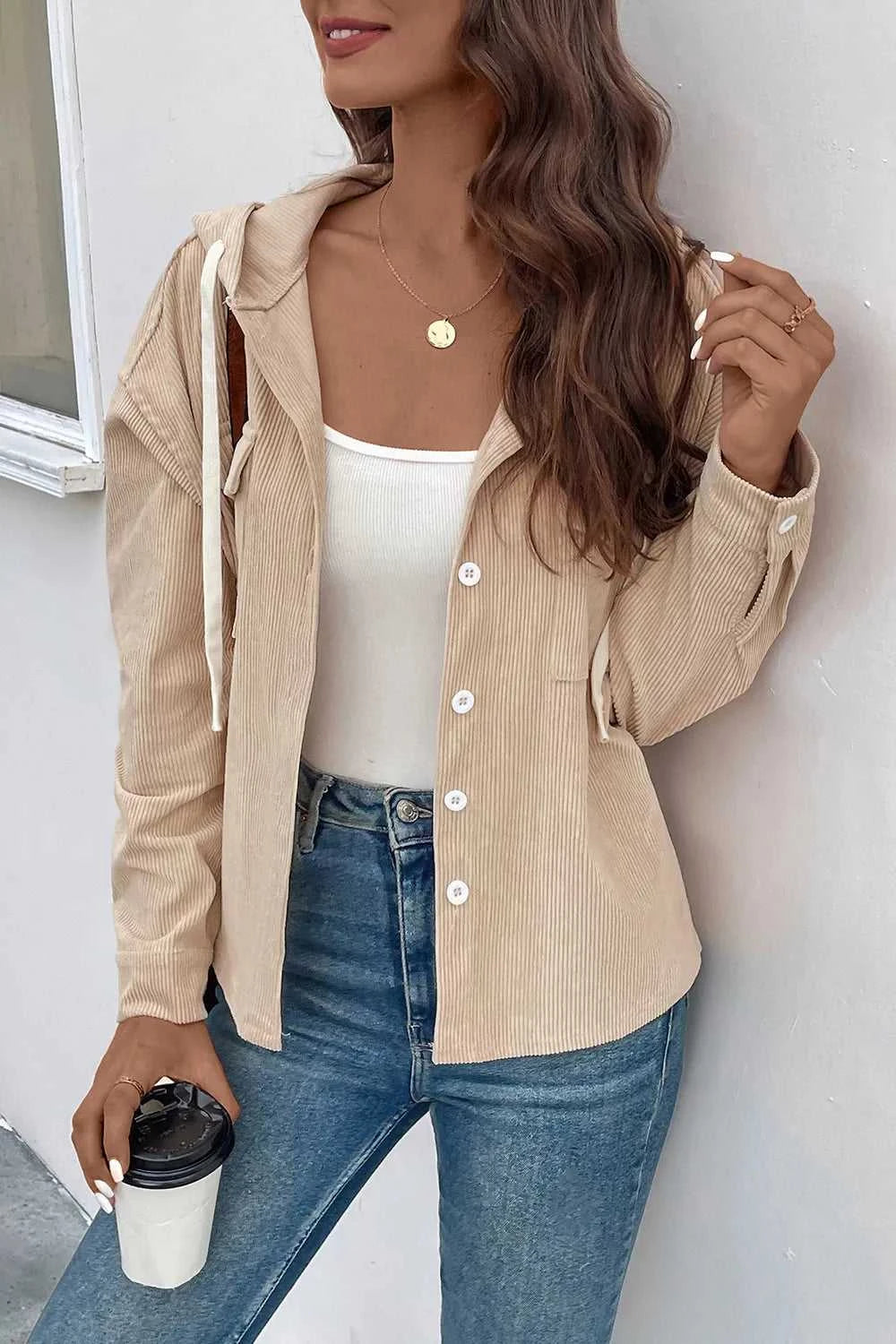Perfee Ribbed Button Up Drawstring Hooded Jacket 100100915184228 58 Affordable Fashion Under $100 Jerry's Apparel 