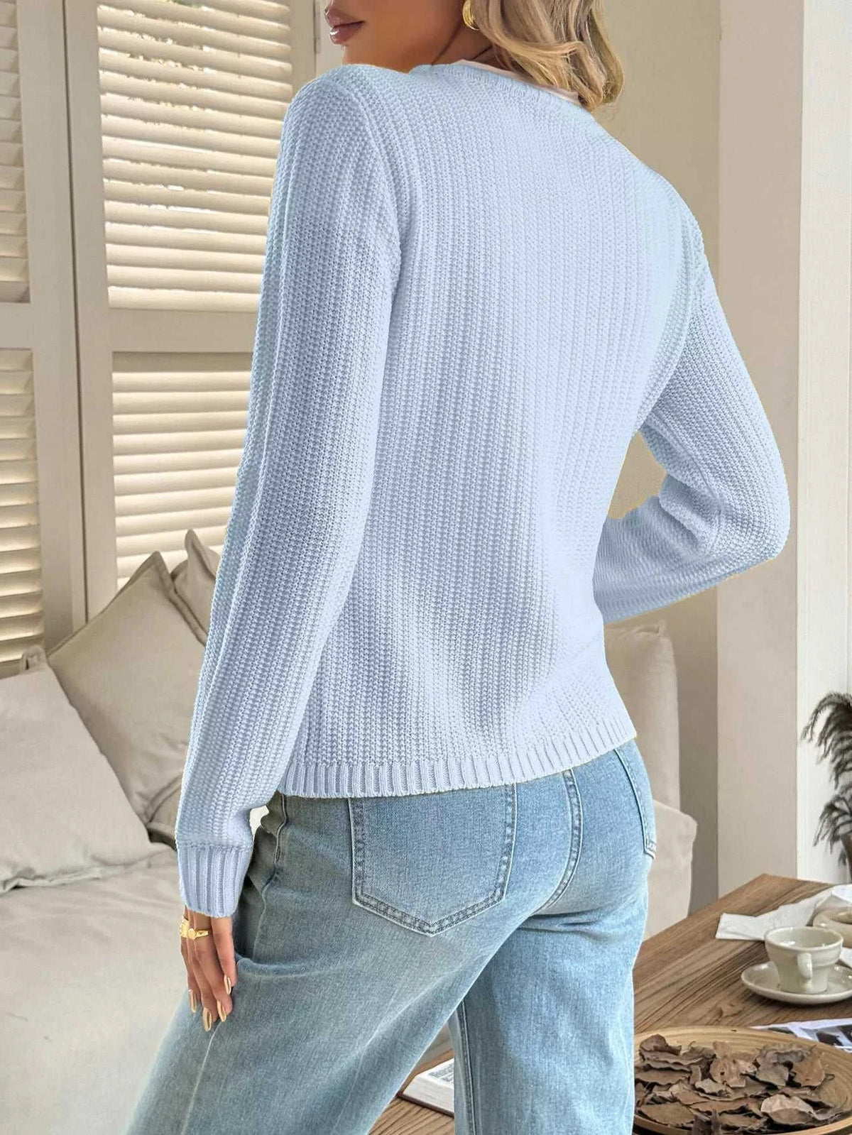 Button-Front Ribbed Long Sleeve Cardigan 100100873409689 56 Women's Sweaters and Knitwear Jerry's Apparel 