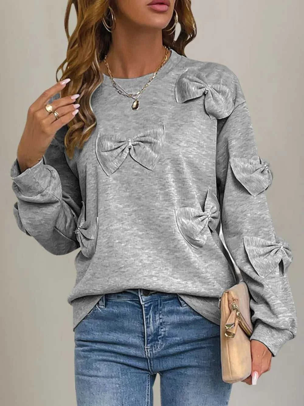 Perfee Bow Round Neck Long Sleeve Sweatshirt 100100195831122 31 Affordable Fashion Under $100 Jerry's Apparel 