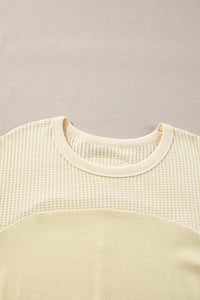 Waffle-Knit Round Neck Long Sleeve Top