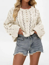 Chic Cable Knit Half-Button Openwork Sweater 100100449594474 54 Affordable Fashion Under $100 Jerry's Apparel 