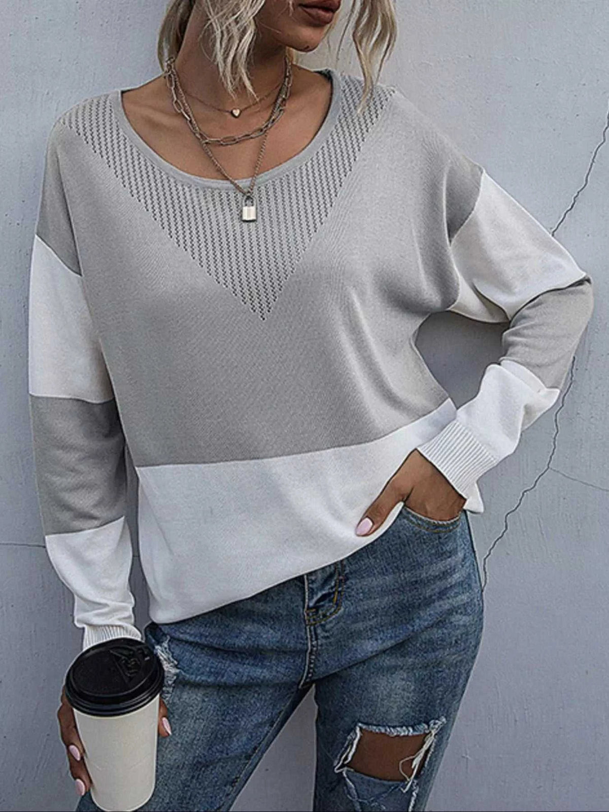 Color Block Round Neck Sweater 100100976966753 26 Affordable Fashion Under $100 Jerry's Apparel 