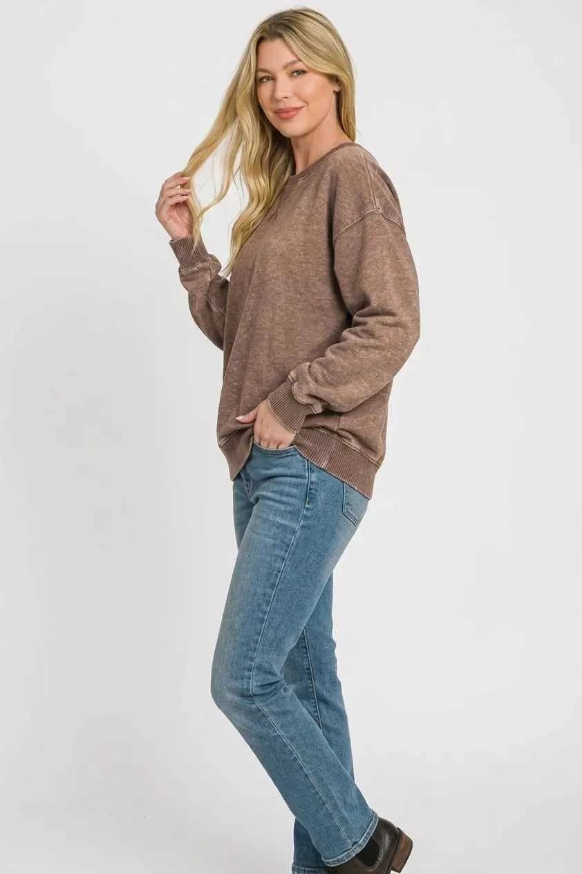 Zenana Fleece Acid Enzyme Washed Round Neck Sweatshirts 100100254081307 35 Affordable Fashion Under $100 Jerry's Apparel 