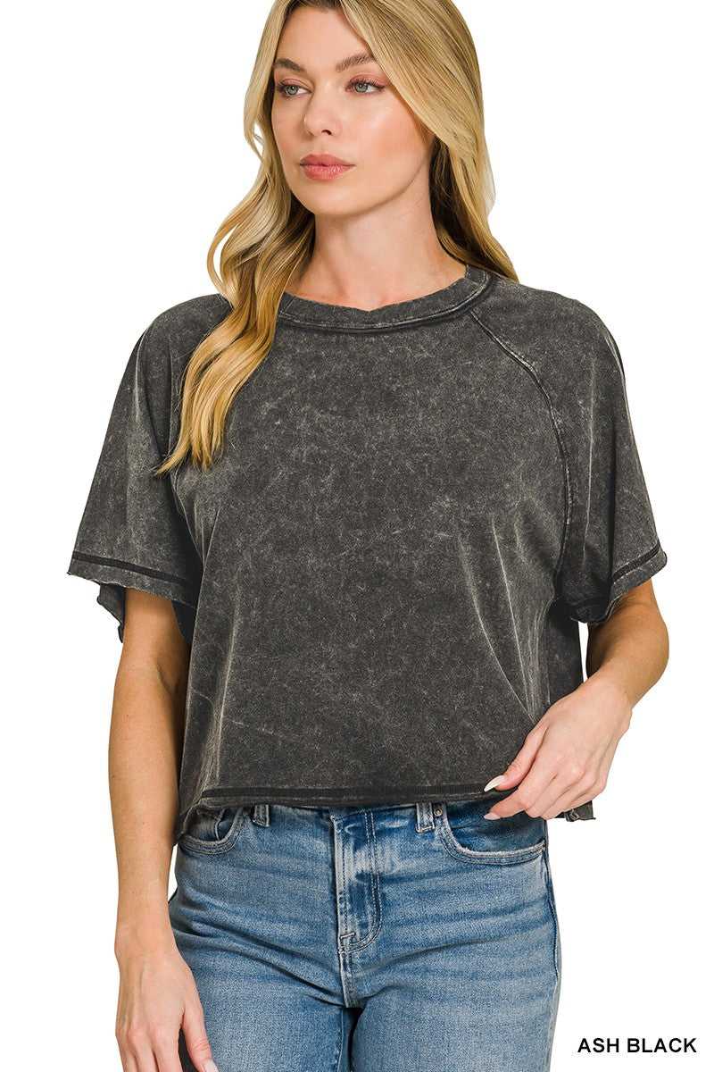 Zenana Acid Washed Round Neck Crop Tee 100100901791831 22 Affordable Fashion Under $100 Jerry's Apparel 