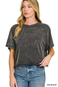 Zenana Acid Washed Round Neck Crop Tee 100100901791831 22 Affordable Fashion Under $100 Jerry's Apparel 