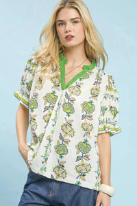 Umgee Abstract Border Print V-Neck Top 100100819041988 51 Affordable Fashion Under $100 Jerry's Apparel 