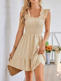 Smocked Square Neck Wide Strap Dress