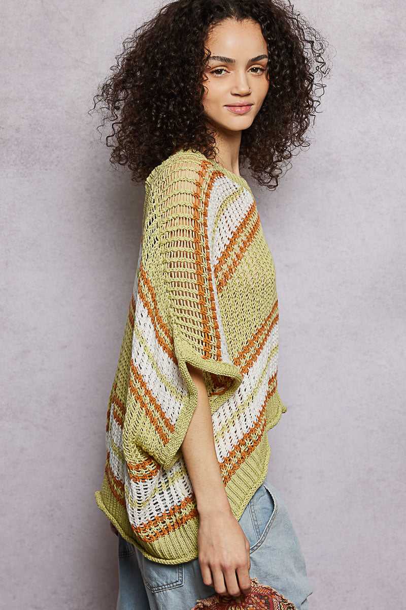 POL Openwork Lightweight Striped V-Neck Knit Top 100100195051642 59 Affordable Fashion Under $100 Jerry's Apparel 