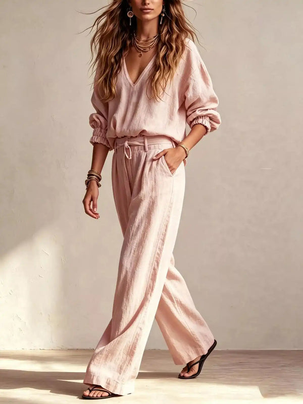 V-Neck Top and Wide-Leg Pants Set 101001694673495 81 Affordable Fashion Under $100 Jerry's Apparel 