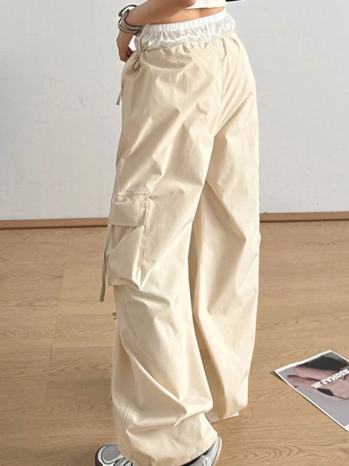 Cargo Wide Leg Pants with Bow Tie Details